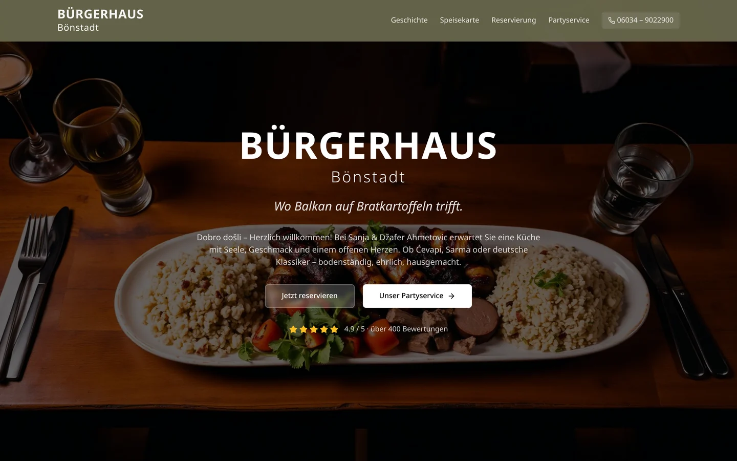 Bürgerhaus Bönstadt – Webdesign für Balkan-Restaurant